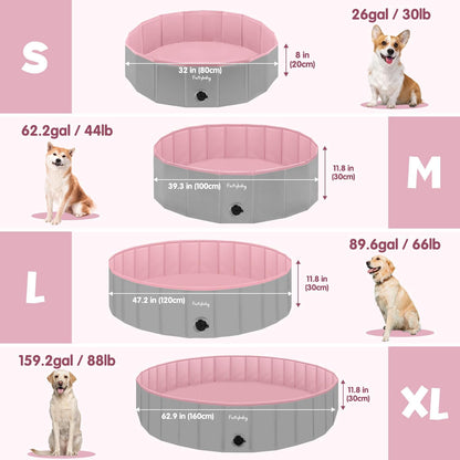 Furrybaby Foldable Dog Pool 32", Hard Plastic Kiddie Pool for Dogs, Collapsible Dog Pool with Rigid PP Core, Non-Slip PVC, Durable Pet Bath Tub for Indoor/Outdoor Backyard, Pink