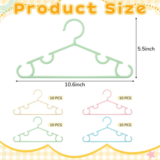 Hsei 40 Pack Pastel Color Kids Nursery Hangers Plastic Baby Hangers Heavy Duty Toddler Hanger for Pants, Coat, Skirts, Closet, Nursery Decor(Pink Yellow Blue Green Color)