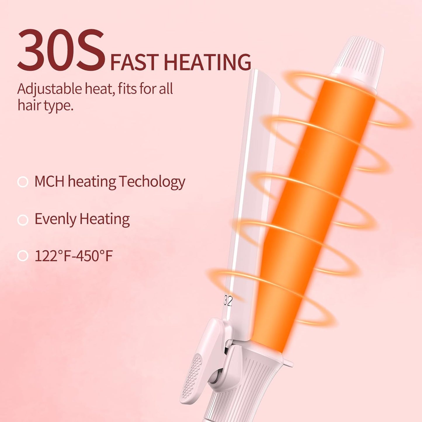 1 1/5 Inch Curling Iron with Clipped Tourmaline Ceramic Barrel Professional 1.25 Inch Hair Curler up to 450°F Dual Voltage for Traveling 60 Mins Auto Off Suit for Different (Pink, 1.25 Inch)