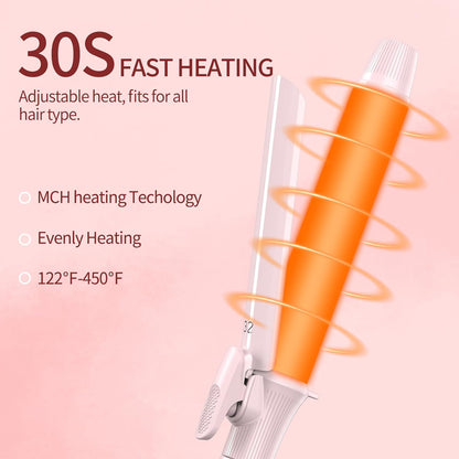 1 1/5 Inch Curling Iron with Clipped Tourmaline Ceramic Barrel Professional 1.25 Inch Hair Curler up to 450°F Dual Voltage for Traveling 60 Mins Auto Off Suit for Different (Pink, 1.25 Inch)