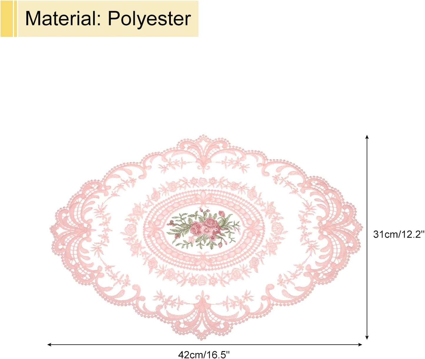 uxcell Retro Lace Placemat 12x16-in Oval Embroidered Table Place Mats French Crochet Doilies Coasters Cup Mat for Home Wedding, Peach Pink