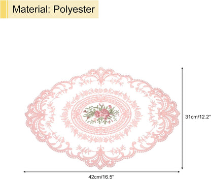 uxcell Retro Lace Placemat 12x16-in Oval Embroidered Table Place Mats French Crochet Doilies Coasters Cup Mat for Home Wedding, Peach Pink