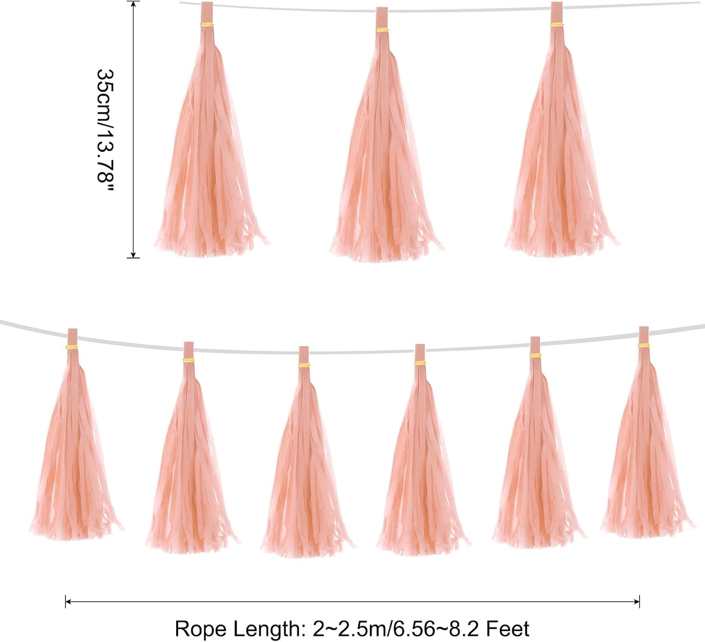 MECCANIXITY 15Pcs Peach Pink Tassel Garland Banner with Rope Tissue Paper Tassels Party DIY Kits for Anniversary Wedding Birthday Party