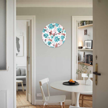 Wall Clock Ocean Coral Shell Clocks PVC Silent Non-Ticking Battery Operated Decorative Turquoise Pink Starfish Anchor Round Clock for Home Living Room Kitchen Bedroom Office School Wall Decor 10 Inch