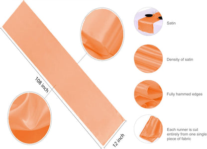 VDS Pack of 2 Satin Table Runners 12" x 108" - Charmeuse Sateen Silk Centerpiece Cloth Linen for Wedding Birthday Graduation Engagement Ceremony Event Party Banquet Table Decoration (Peach)
