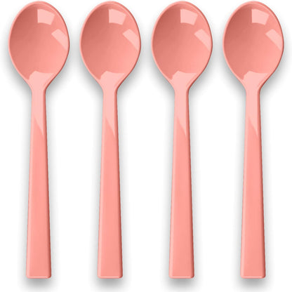 Abode Homewares Berries & Cherries 6.2" Durable Melamine Dessert Spoons, Dishwasher-Safe Indoor/Outdoor Flatware - Coral - Set of 4