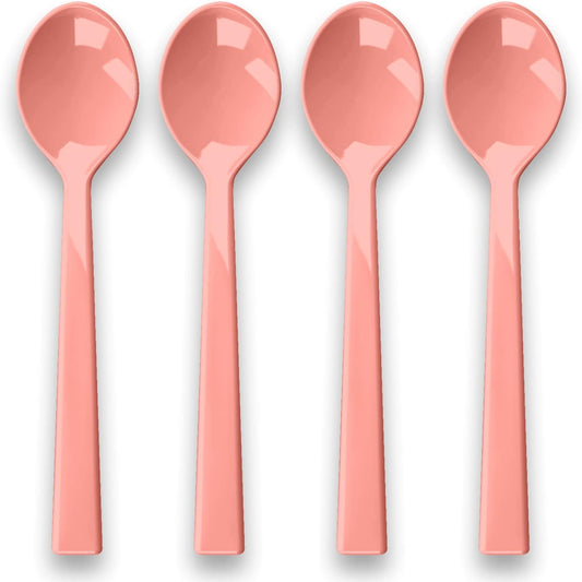 Abode Homewares Berries & Cherries 6.2" Durable Melamine Dessert Spoons, Dishwasher-Safe Indoor/Outdoor Flatware - Coral - Set of 4