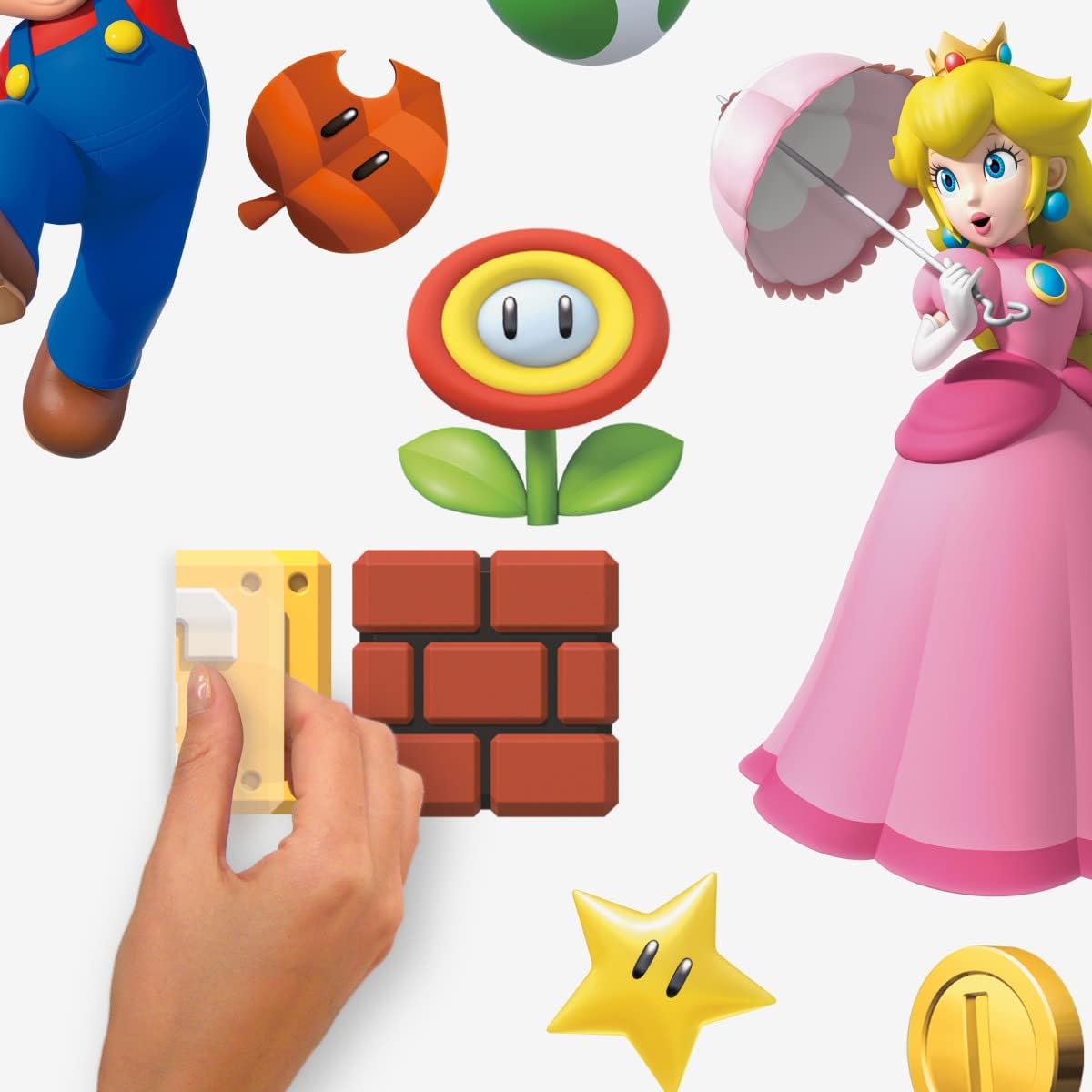 RoomMates Super Mario Brothers Peel and Stick Wall Decals, 20 Decal Set, Vinyl, Red, Blue, Pink, Removable Repositionable, No Sticky Residue, For Renters and Homeowners
