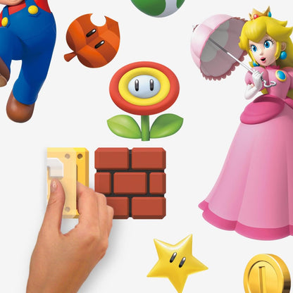 RoomMates Super Mario Brothers Peel and Stick Wall Decals, 20 Decal Set, Vinyl, Red, Blue, Pink, Removable Repositionable, No Sticky Residue, For Renters and Homeowners