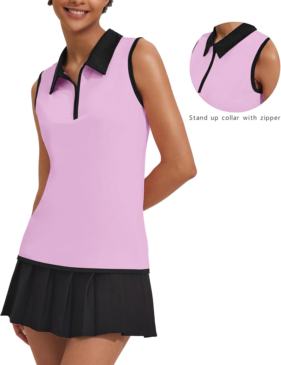 COOrun Women's Golf Polo T Shirts Lightweight Moisture Wicking Sleeveless Shirt Quick Dry Zipper Tank Top