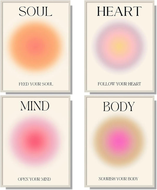 NCYEL 4 colorful abstract halo posters angel number positive energy inspirational language inspirational wall art bedroom girls room pink decoration living room bedroom apartment hotel dormitory 8x10
