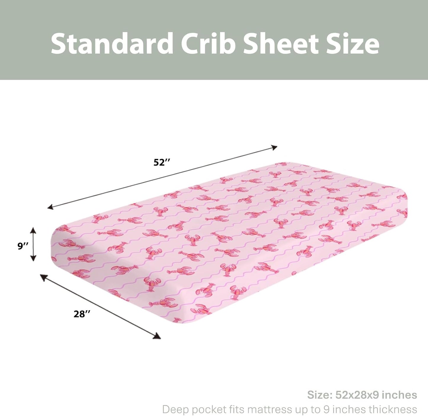 Pink Lobster Bows Stripe Baby Crib Sheets for Boy Girl 52x28Inch Lobsters Sea Ocean Stripes Soft Snug Fitted Crib Mattress Covers Coastal Summer Baby Sheet for Standard Crib & Toddler Bed Mattress