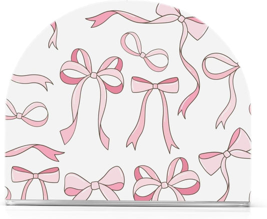Light Pink Bowknot Cute Coquette Bow Napkin Holder for Table Acrylic Cocktail Napkin Holders Decorative Tissue Dispenser Vertical Napkin Holder for Home Decor Kitchen Dining, 2 PC