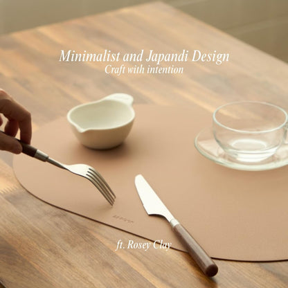 Clay Pink Oval Silicone Placemats Set of 4 – Heat Resistant, Waterproof, Easy to Clean Non-Slip Modern Dining Table Mats – Premium Leather Textured Japandi Kitchen Decor