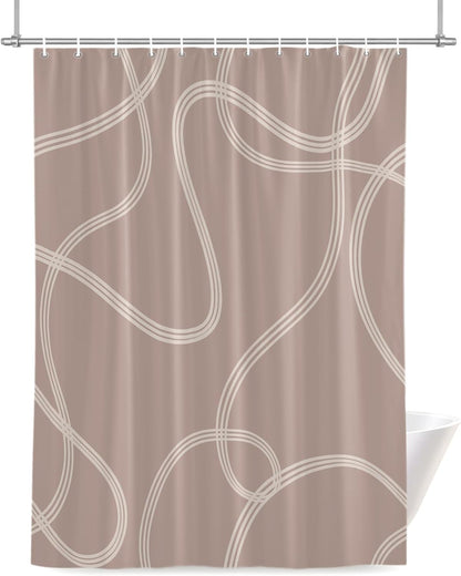 Minimalist Wavy Lines Shower Curtain for Bathroom Abstract Modern Artistic Pink Cream Fabric Shower Curtain Liner Waterproof Cloth Bath Curtains Set 12 Hooks 48 * 72IN