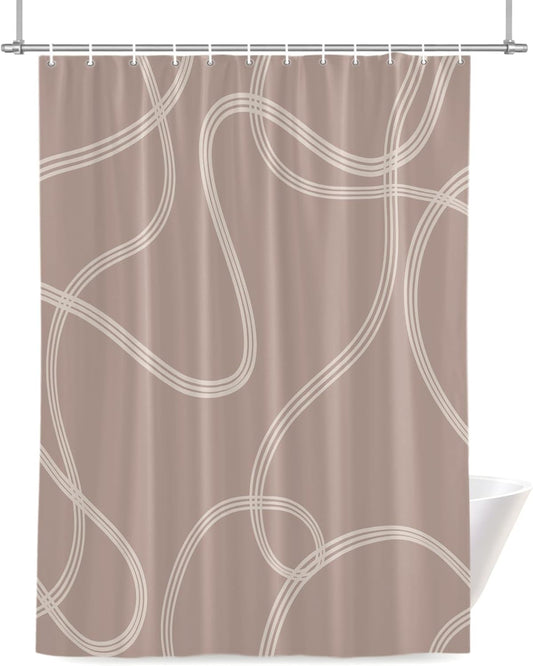 Minimalist Wavy Lines Shower Curtain for Bathroom Abstract Modern Artistic Pink Cream Fabric Shower Curtain Liner Waterproof Cloth Bath Curtains Set 12 Hooks 48 * 72IN