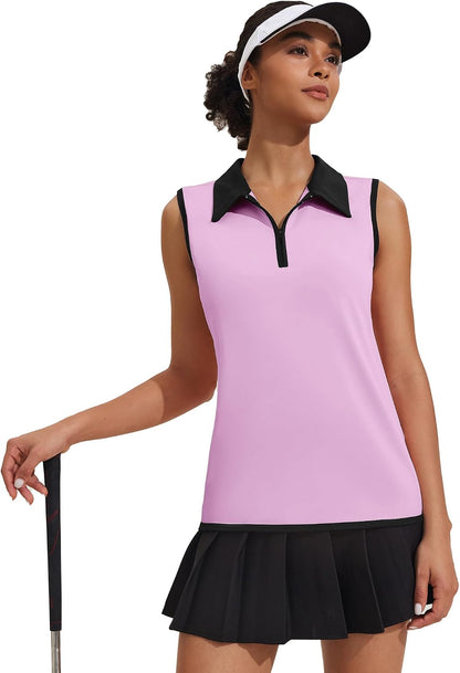 COOrun Women's Golf Polo T Shirts Lightweight Moisture Wicking Sleeveless Shirt Quick Dry Zipper Tank Top