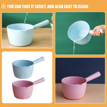 SOLUSTRE 2pcs Large Plastic Water Ladle Kitchen Scoop Sturdy Bath Scoop for Home and Garden Watering, Multipurpose Kitchen Utensil with Long Handle, Blue and Pink