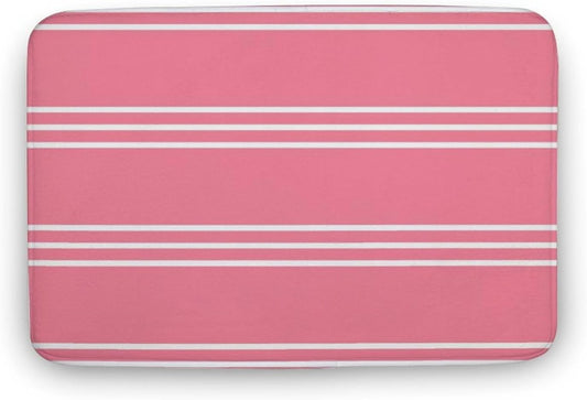 Pink Stripes Bathroom Rugs, Non Slip & Absorbent Bath Mat Carpets for Bathroom, Entryway or Sink 16" x 24"