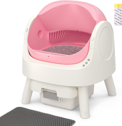 Self Cleaning Litter Box, Open-Top Automatic Cat Litter Box, with 10L Large Waste Container, Easy Maintenance, Bright Pink