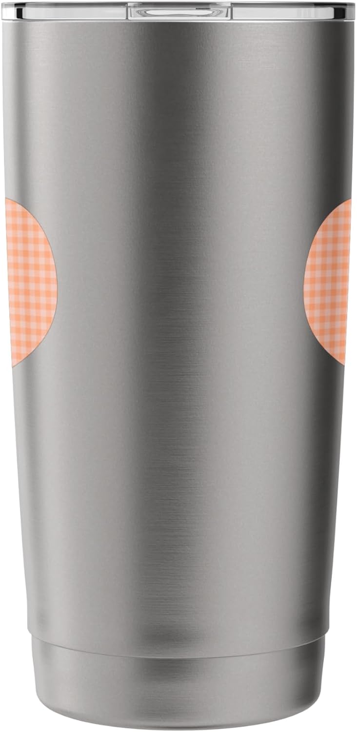 Cute Pastel Coral Peach Plaid Gingham Checkered Pattern Stainless Steel Insulated Tumbler