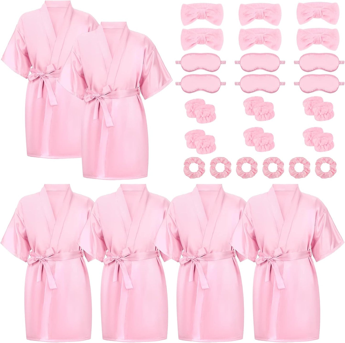Zhanmai 36 Pcs Spa Party Supplies 6 Spa Robes 6 Headband 6 Blindfolds 6 Scrunchies 12 Wristbands for Birthday, Pink, Size 10