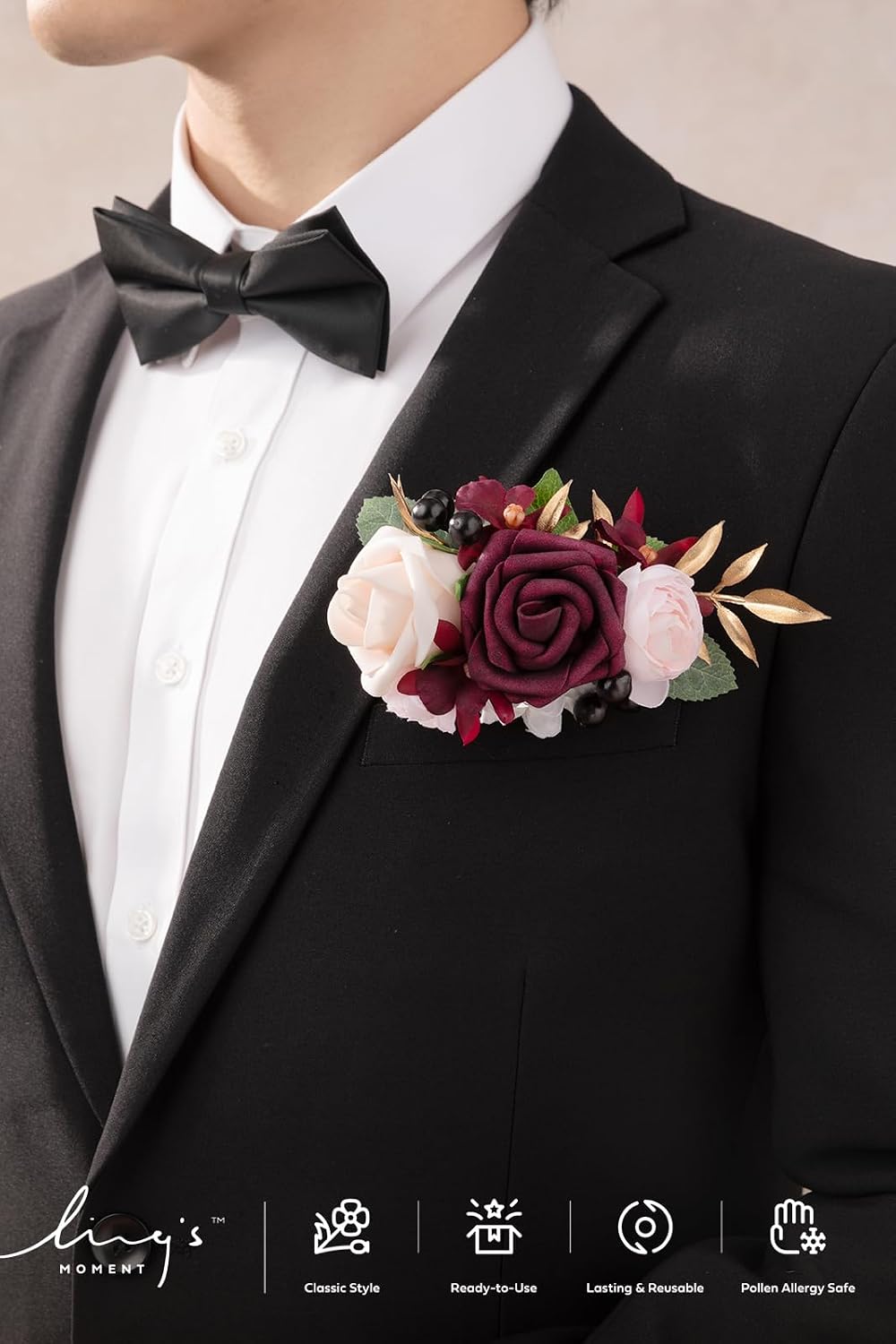 Ling's moment Pocket Boutonniere Single, Boutonniere for Men Groom for Wedding, Prom, Homecoming, Anniversary, Graduation, etc.Marsala Blush, 6" W x 5" H