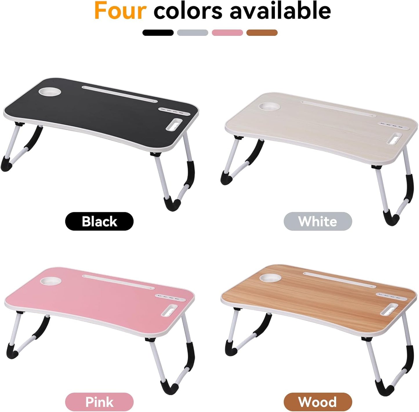 Laptop Bed Tray Table, Laptop Table Stand Desk with Carrying Handle,Storage Drawer/Cup Holder/USB Charge Port/USB Fan/USB Lamp for Studying,Working,Reading,Writing,Pink