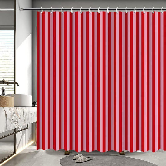 MEHOFOND Striped Shower Curtain Pink and Red Stripe Vintage Shower Curtain for Bathroom Modern Abstract Minimalist Bathroom Decor Bathtub Decor Fabric Waterproof Bath Curtain with 12 Hooks 72x72 Inch