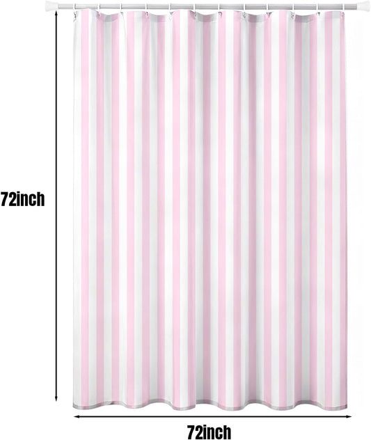 Striped Shower Curtain 72x72 inch, Waterproof Polyester Fabric Bathroom Shower Curtain Set with Hooks, Modern Minimalist Stripe Design for Bathroom Decor (Pink and White)
