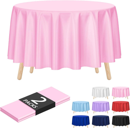 Kopokita 2 Pack Pink Round Disposable Plastic Tablecloths 84 inch Party Table Covers