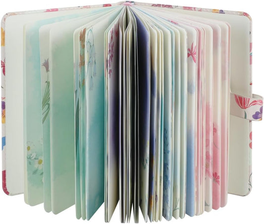 SIIXU Pretty Small Pocket Notebook for Women - Ideal Travel Journal with Unique Floral Illustrations, Unlined Journal for Writing, Vegan Leather, A6, Blank, Pink