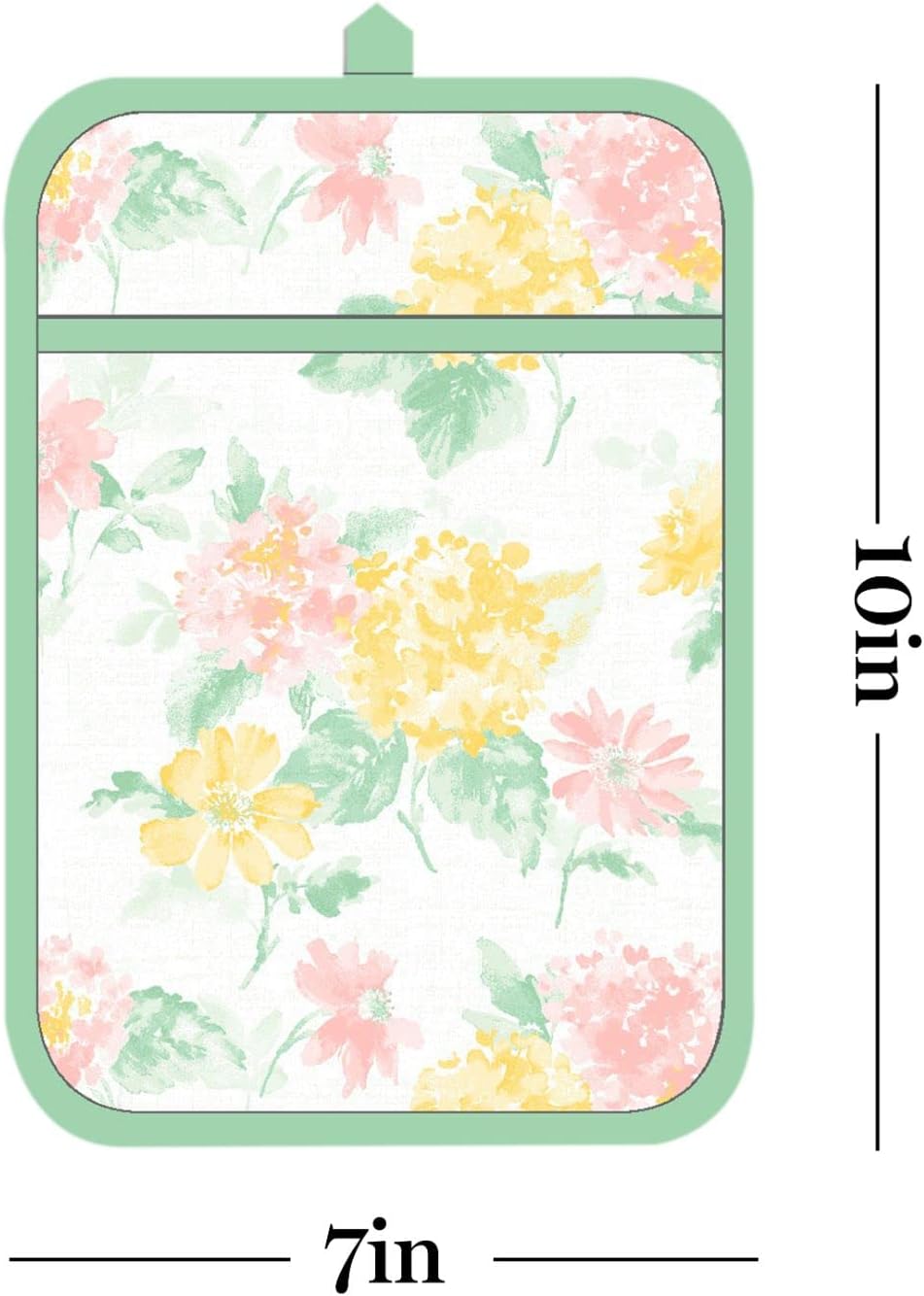 Martha Stewart Amber Floral Oven Mitt & Pot Holder Set 2-Pack, Pink/Yellow, OM: 7"x13" & PH: 7"x10"