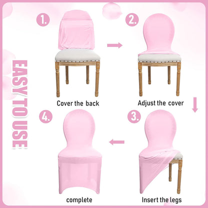 Macarrie 60 Pcs Chair Covers Wedding Seat Slipcovers Polyester Spandex Folding Chair Covers for Wedding, Banquet Party, Celebration Event, Dining Room, Living Room(Pink)
