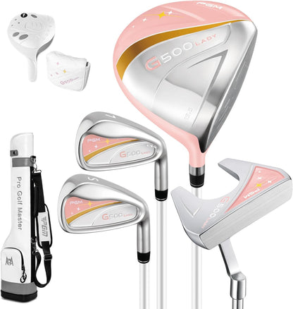 PGM Women's Golf Clubs Full Set for Right Handed with Driver Woods Hybrid Irons Wedges Putter, Lady Flex Complete Golf Set for Beginner to Intermediate Golfers with Headcovers and Club Bag
