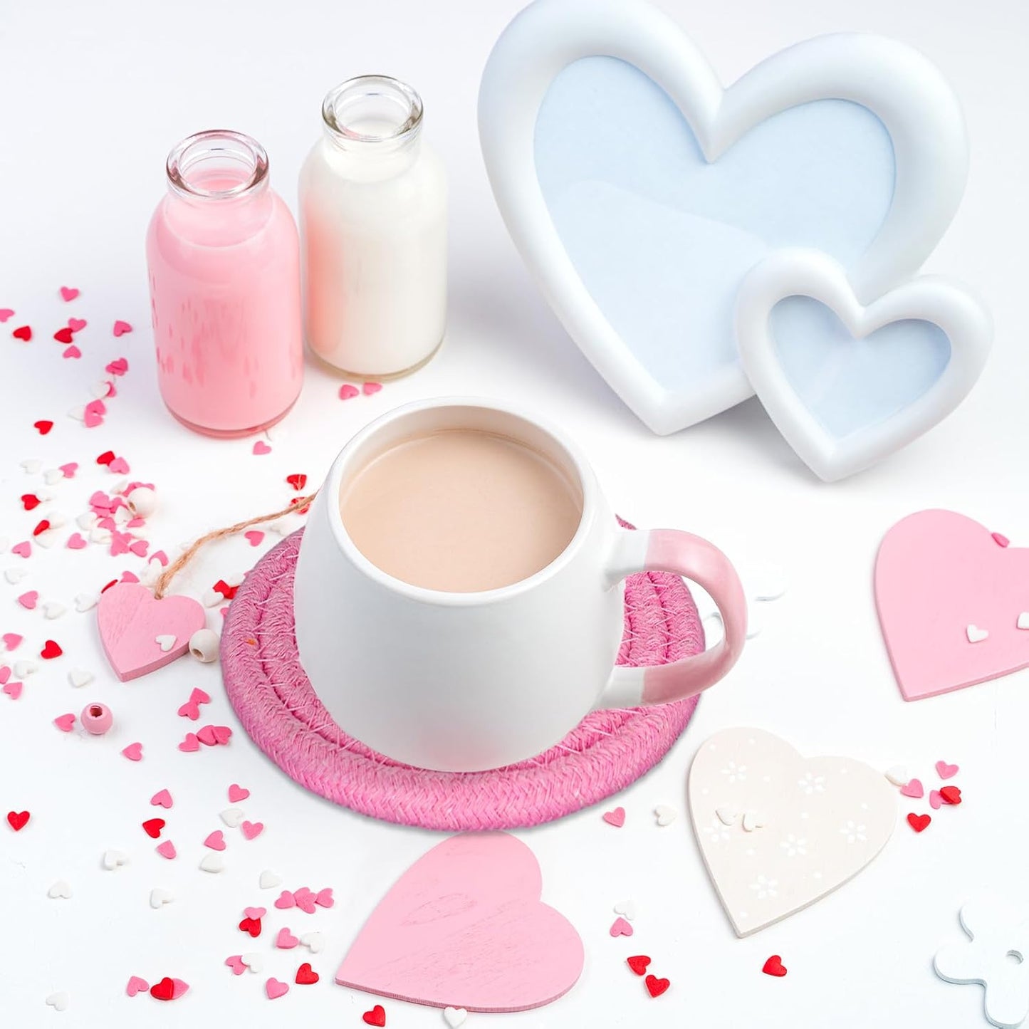 Whaline Pink Bow Coasters Handmade Braided Cotton Coasters Round Absorbent Bowknot Coquette Drink Mats for Mother's Day Valentine Birthday Wedding Baby Shower Party Home Office Table Decor, Set of 4