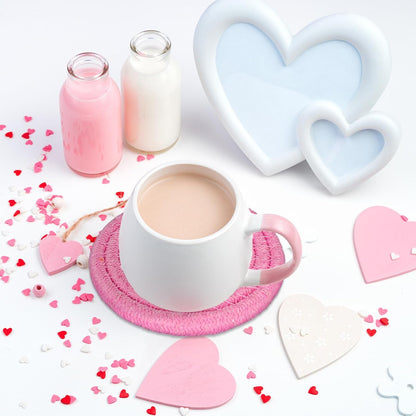 Whaline Pink Bow Coasters Handmade Braided Cotton Coasters Round Absorbent Bowknot Coquette Drink Mats for Mother's Day Valentine Birthday Wedding Baby Shower Party Home Office Table Decor, Set of 4