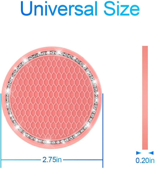 Bling Crystal Rhinestone Car Cup Holder Coaster, 2 PCS Universal Auto Accessories 2.75 Inch Anti Slip Insert Mat Pad Set, Suitable for Most Cars, Trucks, Vehicles Interior (Light Pink)