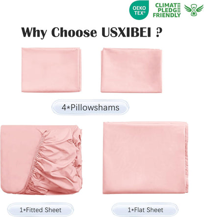 6 Piece Queen Sheet Set – Breathable & Cooling Bedding Set with 18-24 Inch Deep Pockets - 1 Flat & 1 Fitted Sheet & 4 Pillowcases（Queen Baby Pink