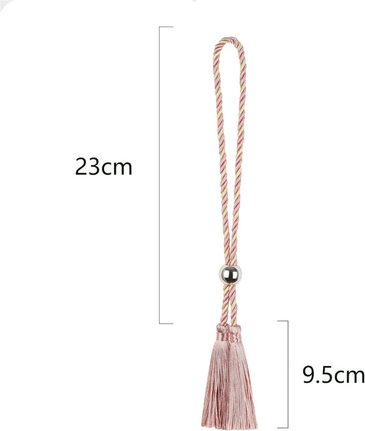 BEL AVENIR Napkin Rings with Polyester Rope Tassels, Napkin Ring Holder with Metal Bead Trim for Dining Table, Wedding, Dinner, Party, DIY Decoration, Set of 6 (6, Rubber Pink)