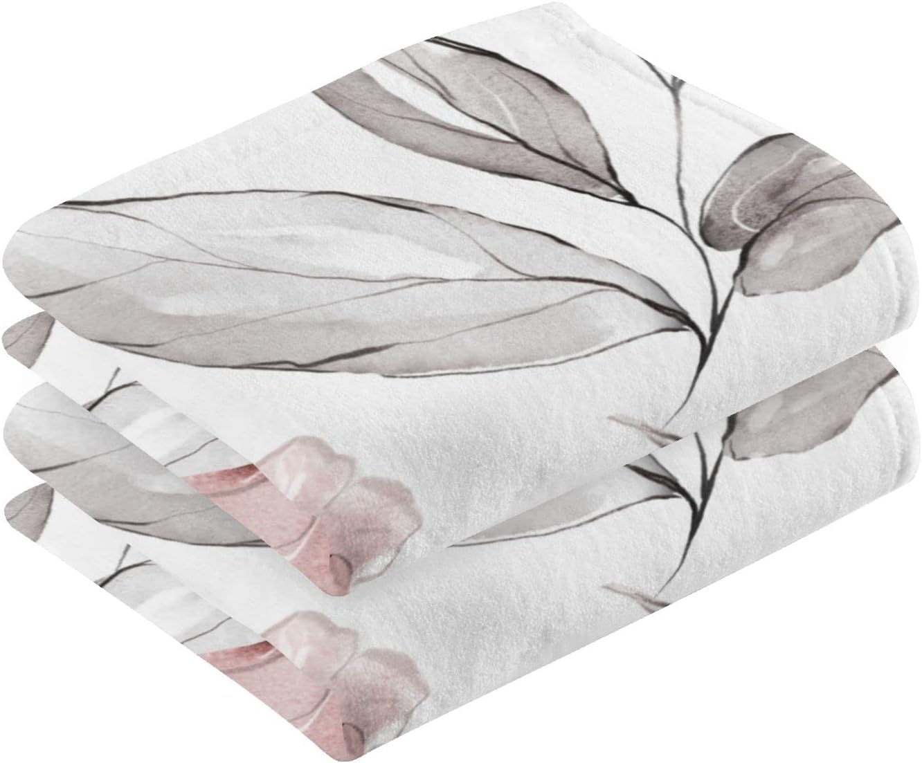 ALAZA Pink Rose Flower Gray Leaves Hand Towels for Bathroom Set of 2 Soft 100 Percent Cotton Towel Luxury Decorative Bath Towels Highly Absorbent Face Towel 16" X 28"