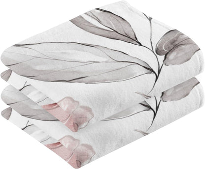 ALAZA Pink Rose Flower Gray Leaves Hand Towels for Bathroom Set of 2 Soft 100 Percent Cotton Towel Luxury Decorative Bath Towels Highly Absorbent Face Towel 16" X 28"