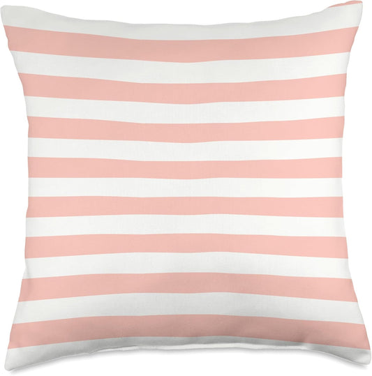 Pink Peach Horizontal Stripes Girly Striped Pattern Throw Pillow