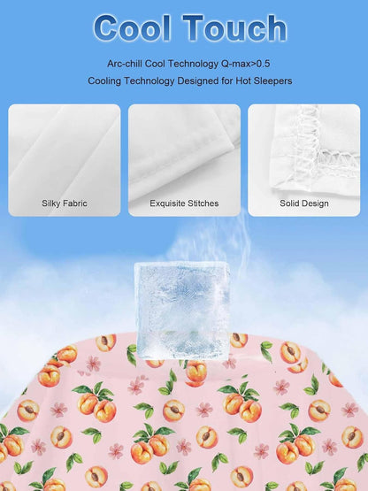 Cooling Blankets for Hot Sleepers Summer Peaches on Pink Background Lightweight Summer Throw, Watercolor Flower Soft Blanket with Cold Effect for Couch Sofa Bed Office,30x40in