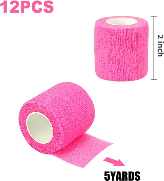 12 Rolls Athletic Pre Wrap Tape, 2 Inch x 5 Yards Self Adhesive Bandage Wrap, Cohesive Bandages for Athletic Baseball, Sports, Pets, Wrist, Ankle, Hands, Knees (Pink)
