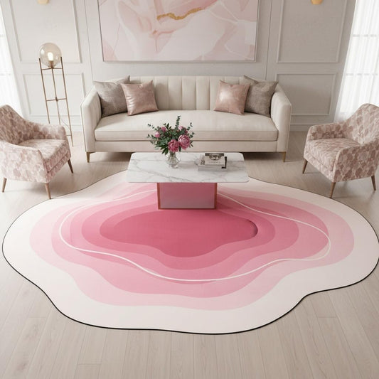 Modern Minimalist Geometric Ombre Texture Pink and Cream Rug 5x7 Thin Non Slip Irregular Shaped Area Rugs for Living Room Nursery Dorm Farmhouse Entryway Guestroom Home Office Boho Carpets