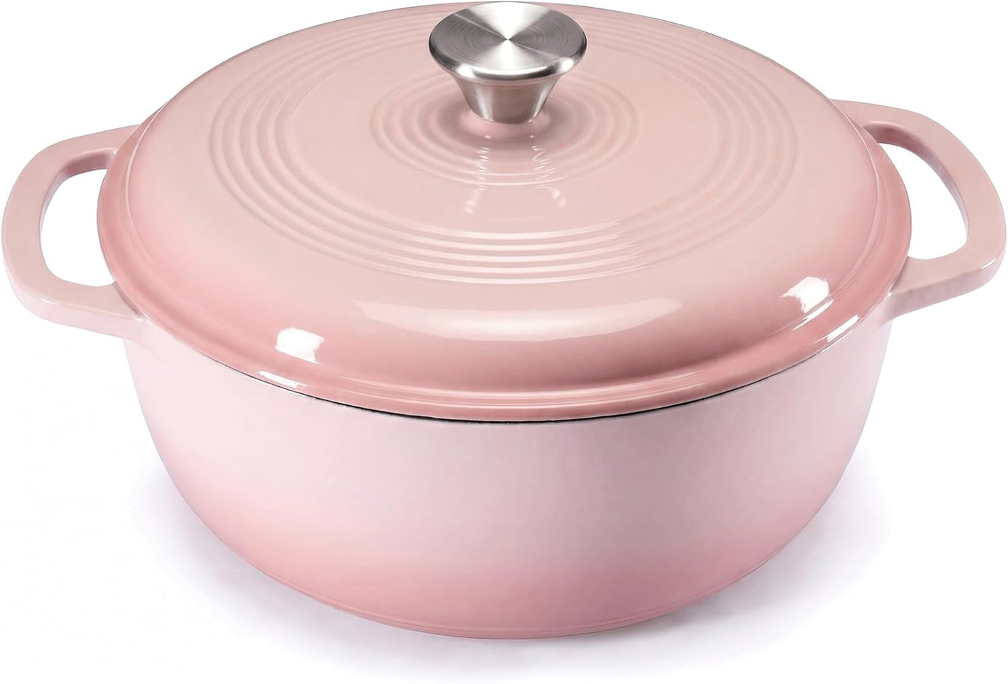 NEWBULIG Cast Iron Dutch Oven, 6 Quart Enamel Dutch Oven Pot with Lid, Heavy Duty Cookware for Sourdough Bread, Braising, Stews, Roasting, Safe up to 500°F, Pink