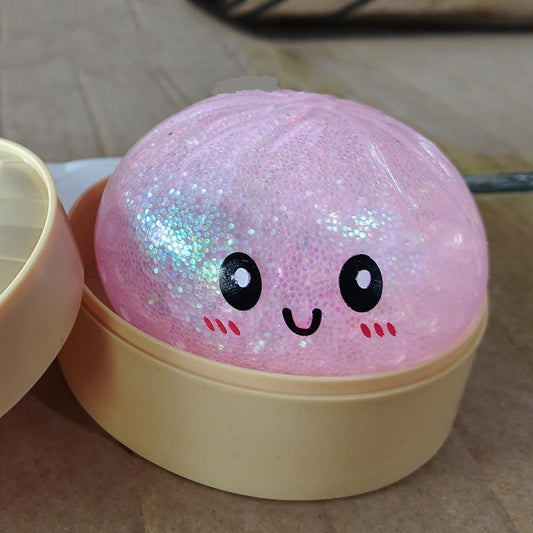 Dumpling Squishies, Glitter Dumpling Mystery Box, Colorful Dumplings Stress Balls Fidget Sensory Toy, Squeeze Stress Balls for Adults, with Steamer Stretchy Desk Toys (Glitter Pink)