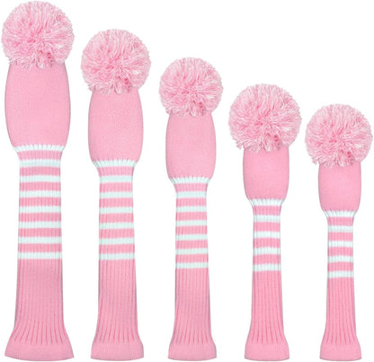 Scott Edward Knit Golf Club Cover with a Pom Set of 5 Head Covers Protect Driver Wood(460cc) 1 Fairway Wood2 and Hybrid/UT2 with Rotating Club Number Tags