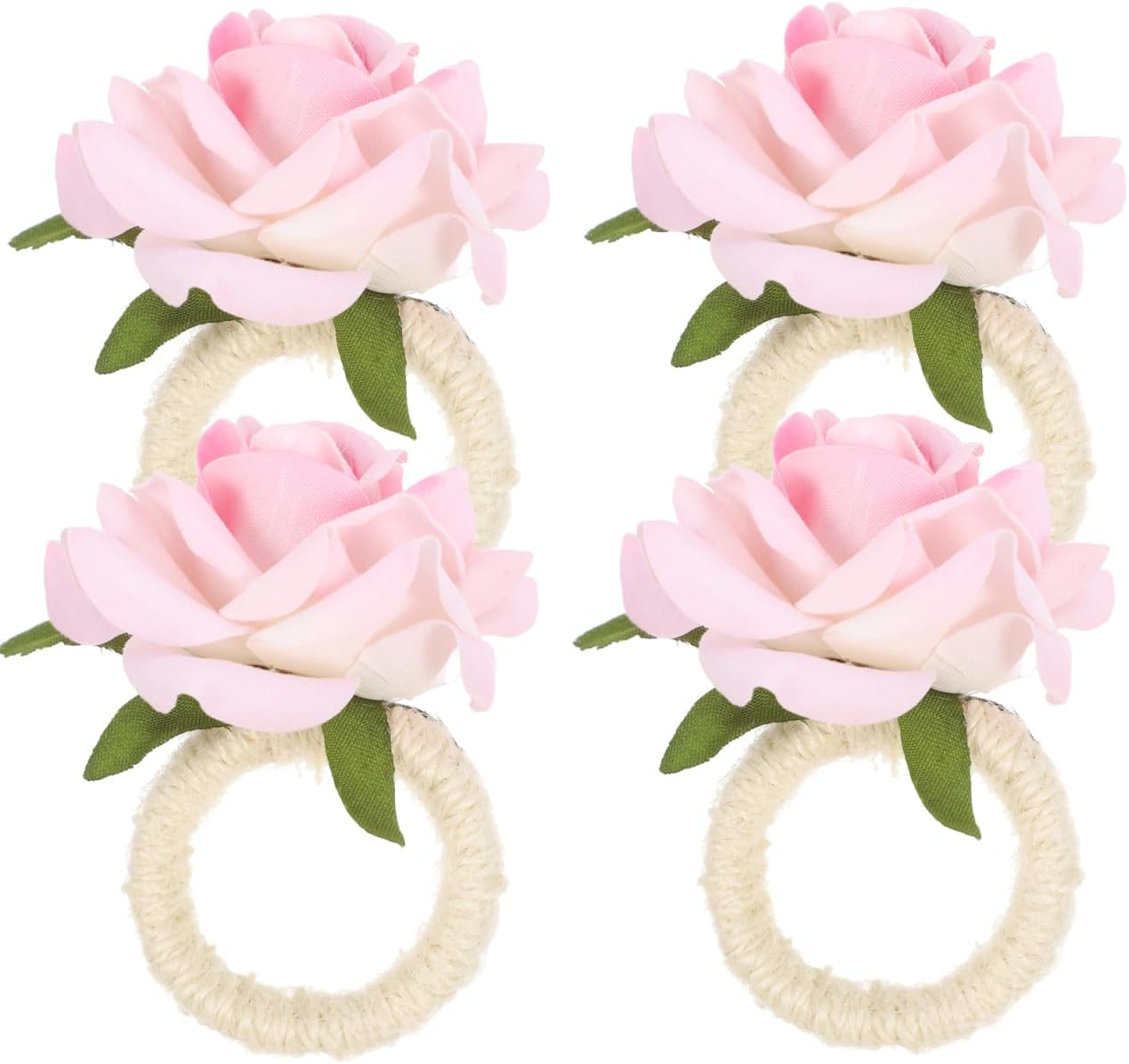 PRETYZOOM 4Pcs Artificial Flower Napkin Rings Pink Rose Napkin Holders for Wedding Valentine's Day Party Table Decor Lightweight Tabletop Buckles
